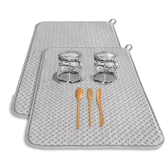 2 Pack Dish Drying Mat for Kitchen Counter,Bexikou 24 x 17 Inch Absorbent Microfiber Dishes Drainer Mats,Large Absorbent Drying Pad for Countertop, Rack and Under Sink ( Grey )