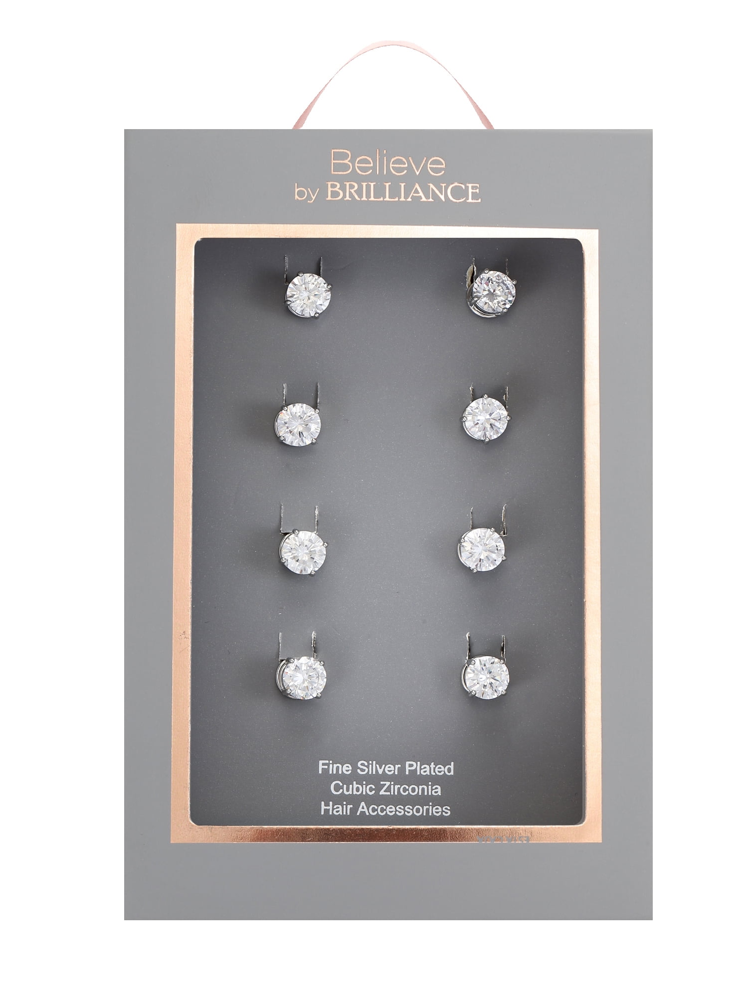 Believe by Brilliance Fine Silver Plated Hair Coils with CZ, 8 Pieces