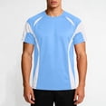 thumbnail image 2 of HomeDM Men's Workout Running T-Shirts Crew Neck Short Sleeve Color Block Quick Dry Athletic Gym Sport Shirts, Sky Blue Size L, 2 of 8