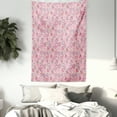 thumbnail image 3 of Love Tapestry, Romantic Cute Doodle Style Pattern Winged Striped Hearts Arrows Abstract, Wall Hanging for Bedroom Living Room Dorm Decor, 60W X 80L Inches, Coral Pink Pale Yellow, by Ambesonne, 3 of 5