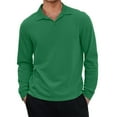 thumbnail image 2 of WTOBBY Men's Casual Retro Small V-Neck Long Sleeve Top in Solid Color, Vintage Inspired Design for Everyday Relaxed and Stylish Wear,Green 3XL, 2 of 6