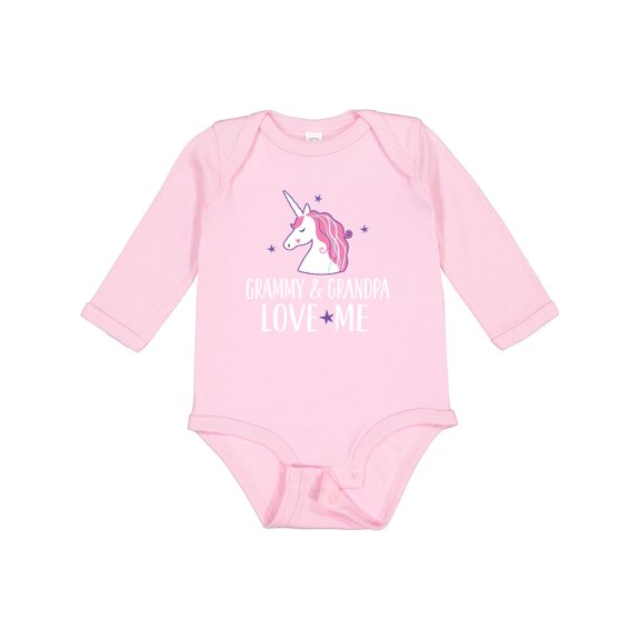 Inktastic Grammy and Grandpa Love Me Girl Unicorn Girls Long Sleeve Baby Bodysuit