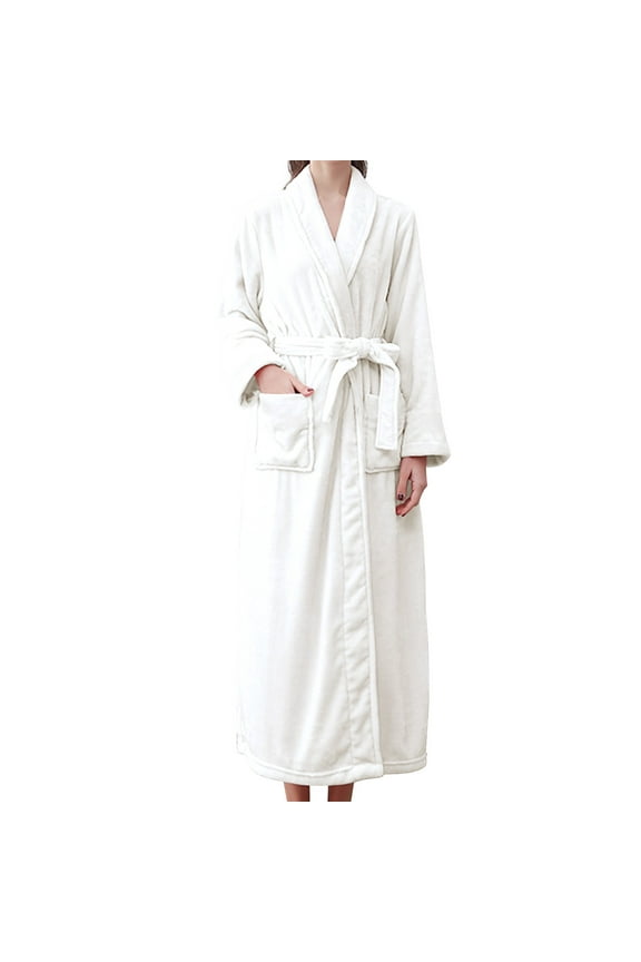 Clothing Terry Cloth Robes for Women Women's Double Pocket Flannel Bathrobe Soft and Warm Double Faced Velvet Bathrobe Pajamas and Home Wear Bathrobe Robe Soft Ladies Sleepwear