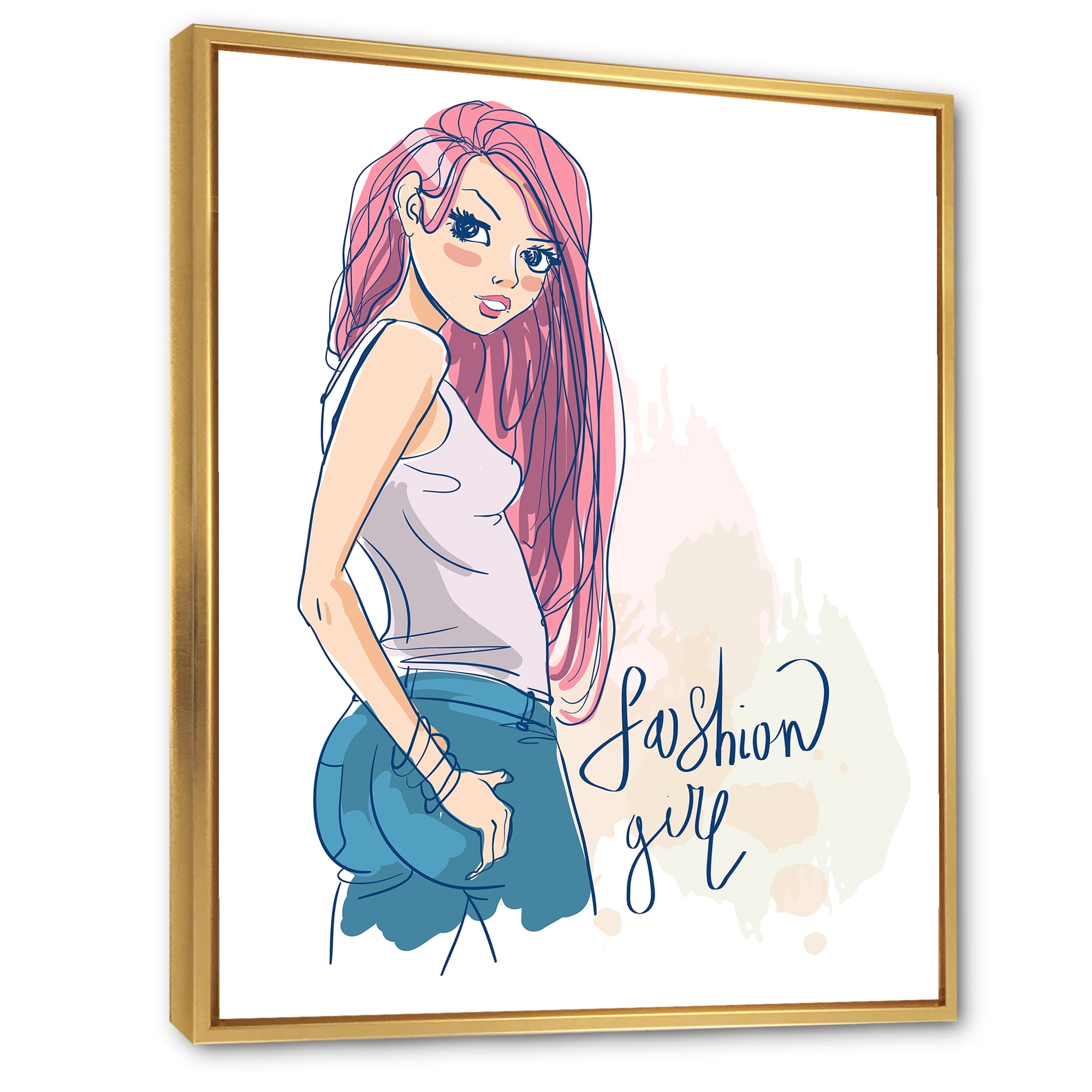 Designart 'Trendy Fashion Woman I' Children's Art Framed Canvas Wall Art Print
