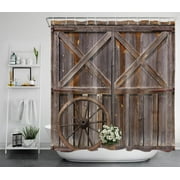 HVEST Western Shower Curtain Rustic Retro Barn Door Shower Curtain for Bathroom, Farmhouse Vintage Wooden Board Backdrop Bath Curtain with Hooks Bathtub Decorations, 72W X 78L Inches