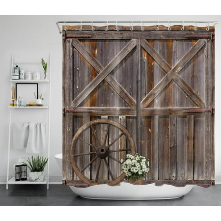 HVEST Western Shower Curtain Rustic Retro Barn Door Shower Curtain for Bathroom, Farmhouse Vintage Wooden Board Backdrop Bath Curtain with Hooks Bathtub Decorations, 72W X 78L Inches
