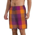 thumbnail image 2 of Kll Purple Yellow Buffalo Plaid Men'S Casual Summer Beach Shorts Hawaiian Shorts With Pockets-Small, 2 of 9