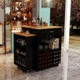 thumbnail image 3 of Noble House Bar Cabinet & Table on Wheels,Extendable Countertop with Wine Rack & Glass Holder,Black+Natural, 3 of 5