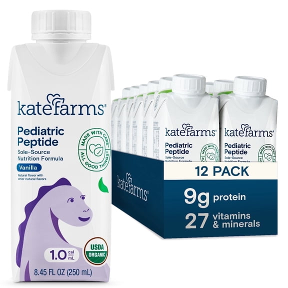 Kate Farms Organic Pediatric Peptide 1.0 Nutrition Formula, Vanilla, 8.45 fl oz (12 Pack)