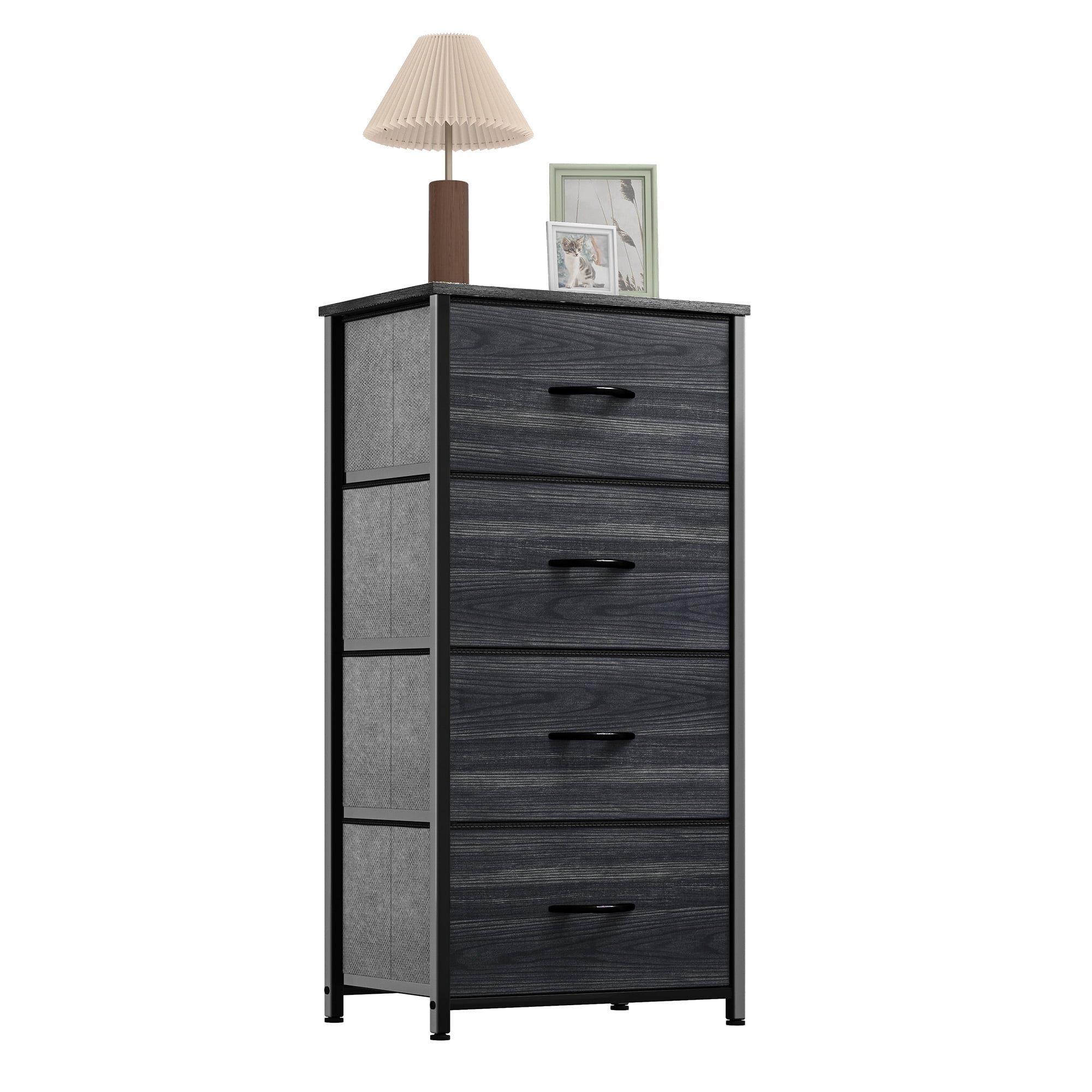 Uforic 4 Drawer Dresser Fabric Chest of Drawers Furniture Storage Organizer for Living Room,,Hallway, Black Wood Grain