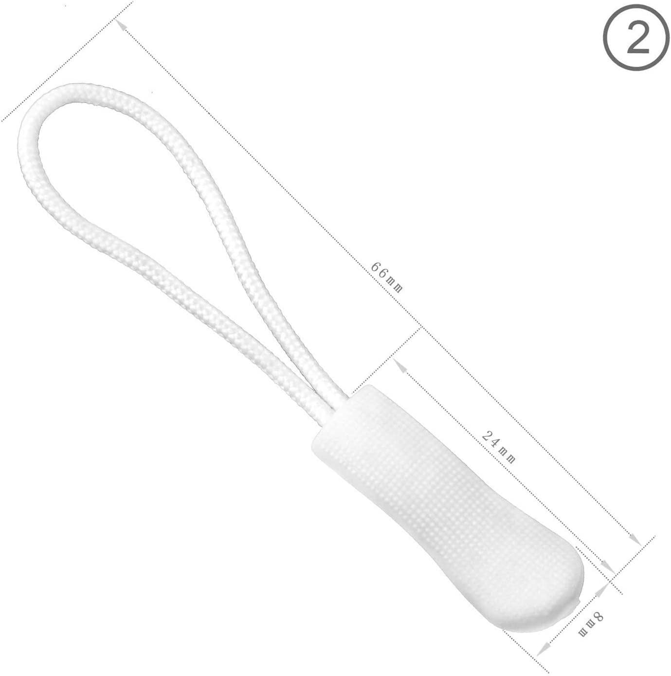 Hamzusd 240pcs White Extension Zipper, Durable Zip Pulls Strong Nylon Cord Rubber Textured No Slip Pull Rope, Fit All Zips Pull Extension Nylon Zipper