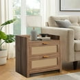 thumbnail image 7 of Yeshouse Night Stand Set of 2, Rattan Night Stand with Charger Station, 23.6" Wide Boho Bedside Table with 2 Drawers, Modern Larger Nightstand for Bedroom, Living Room Hallway, 7 of 7