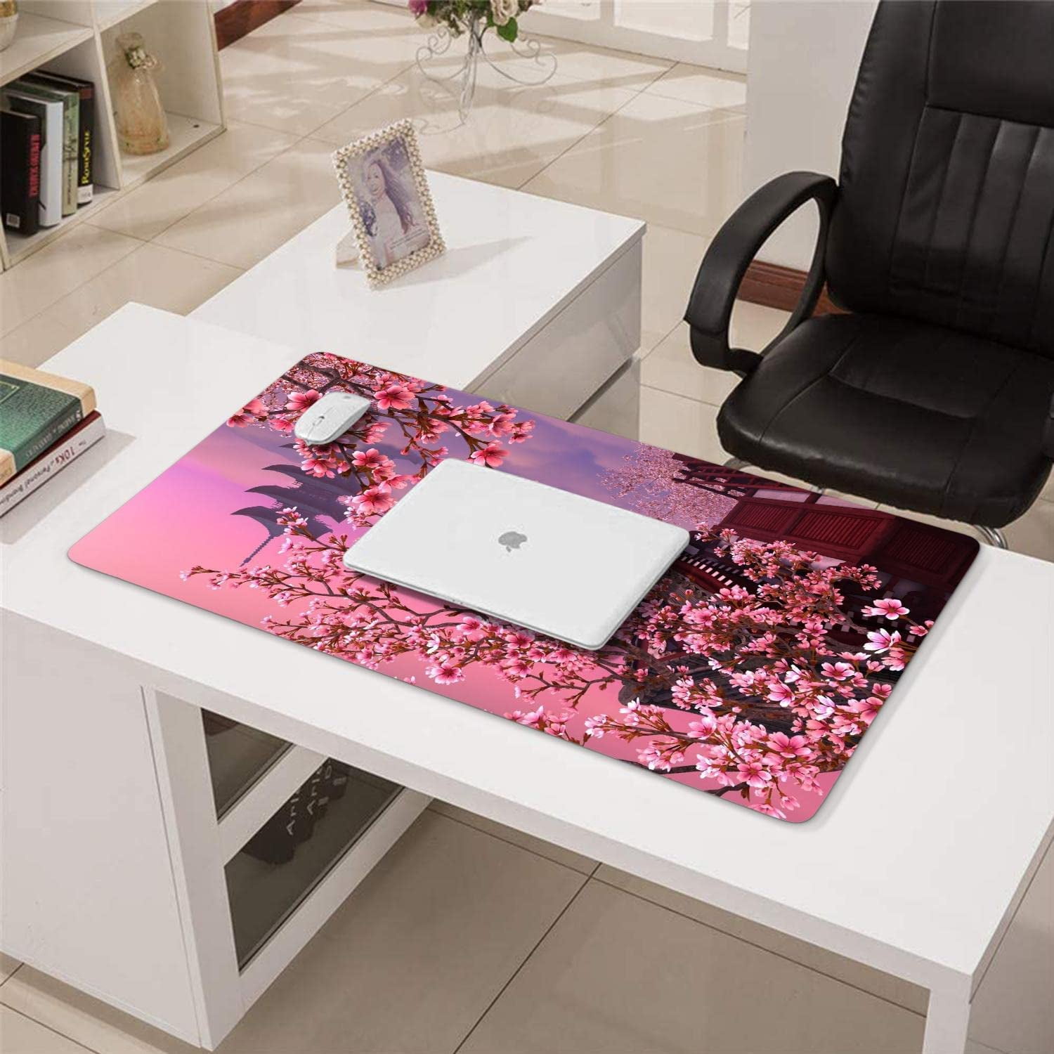 Gaming Mouse Pad, Desk Pad with Non-Slip Base Extended Large Mouse Pad XXL Keyboard Mouse Pad Desk Mat On Top of Desks for Work, Game, Office, Home - Pink Japanese Cherry Blossom (31.5x15.7 in)
