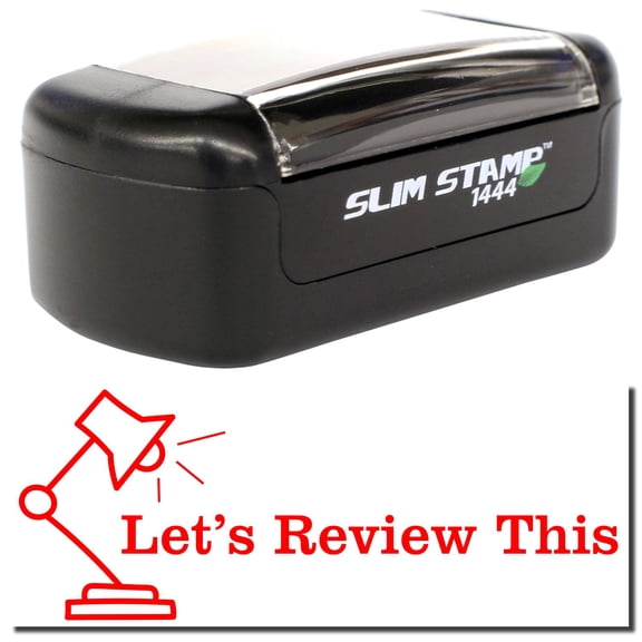 Slim Pre-Inked Lets review this with Lamp Stamp, Slim 1444, Ultra Slim Design, Impression Size 1/2" by 1-3/4", Up to 25,000 Impressions - Red Ink