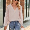 thumbnail image 2 of Camisas informales con cuello en V para mujer, camisas holgadas de punto de manga larga con estilo en forma de rombo para otoño e invierno, 2 of 7
