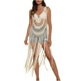 thumbnail image 2 of Summer Clearance Sale! Pitauce Swim Cover Up for Women Patchwork Embroidered Hollow Out Beach Dress Tassel V-Neck Loose Sleeveless Summer Bathing Suit Cover Up, 2 of 7