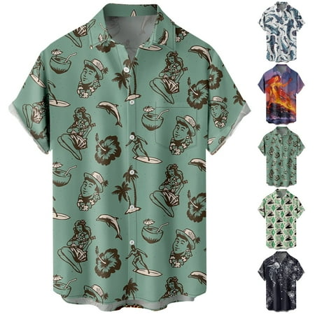 

Mens Button Down Short Sleeve Polo Shirts Stylish Party Blouses for Men Women