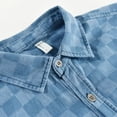 thumbnail image 4 of Plaid Denim Shirt for Men Short Sleeve Cotton Casual Cowboy Tops Loose No Elasticity Shirts, 4 of 6