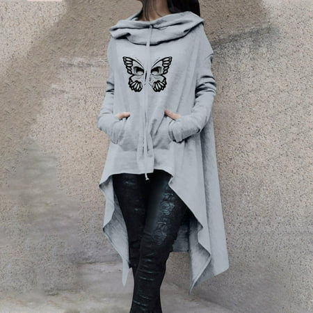 

Simplmasygenix Hoodies for Women Plus Size Casual Knee Long Sleeve Loose Printed Sweatshirts Irregular Blouse