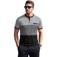 thumbnail image 2 of Mens Striped Polo Shirt Short Sleeve Breathable Casual Business Henley Collar Top for Summer Out Golf Travel Wear Gray M, 2 of 7