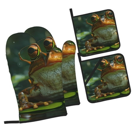 

Zufioo Intellectual Frog Pond Oven Mitts and Pot Holders 4pcs Set Kitchen Oven Glove High Heat Resistant 500 Degree Extra Long Oven Mitts for Kitchen Baking Cooking
