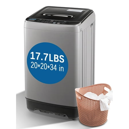 Krib Bling 17.7 lbs Portable Washing Machine with LED Display, Full Automatic Washer with Drain Pump, 10 Washing Programs & 8 Water Levels Selections, Ideal for RV, Camping, Apartment, Dorm, Grey