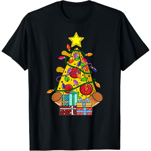 Pizza Christmas Tree with Lights Xmas T-Shirt