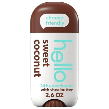 hello Sweet Coconut Aluminum Free Deodorant for Women and Men with Shea Butter, 24-Hour Freshness, Baking Soda Free Deodorant, Dermatologically Tested, 2.6 oz Stick