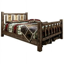 Montana Woodworks Homestead Collection Queen Size Bed with Laser Engraved Elk Design, Stain & Clear Lacquer Finish