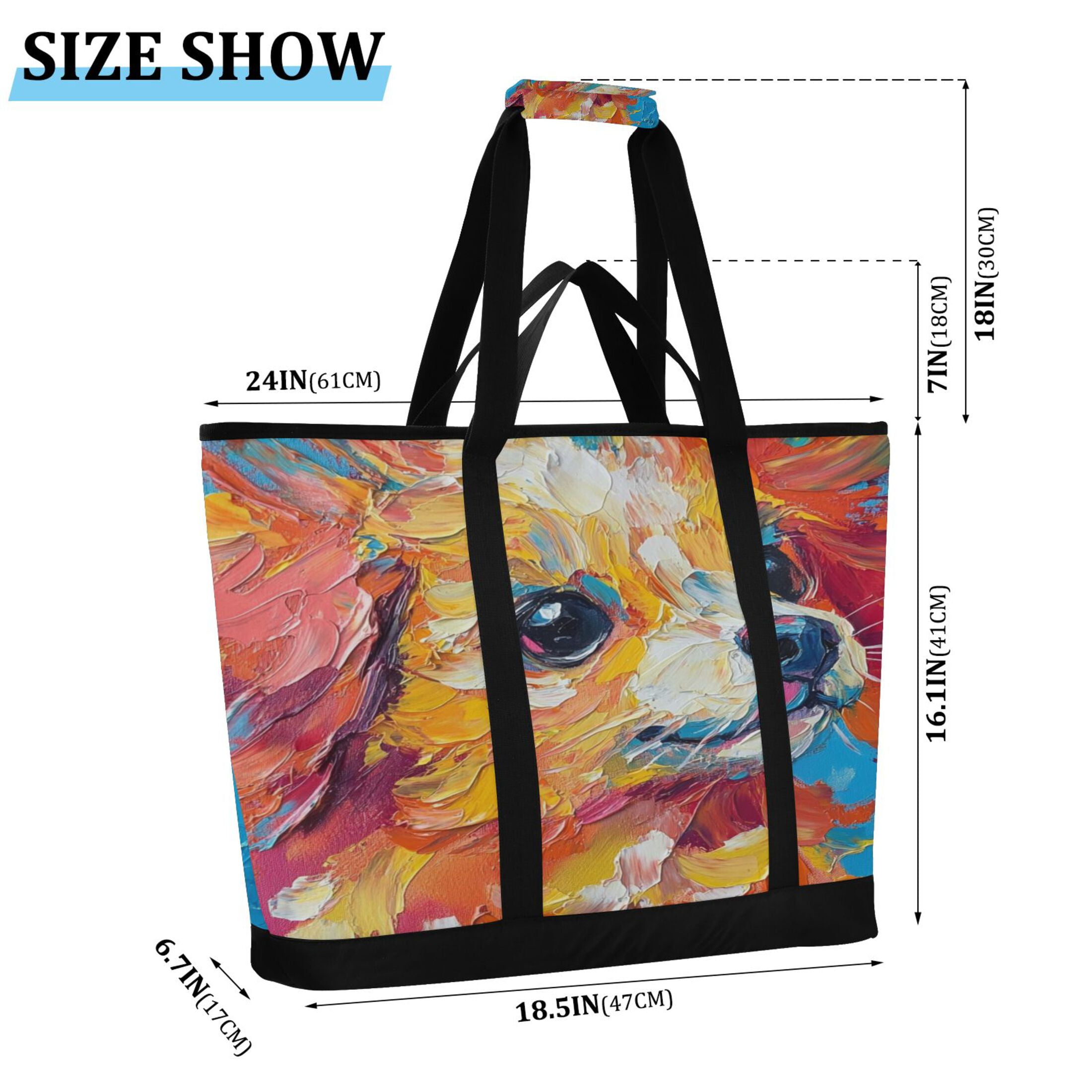 Large Hand-held Ice Pack Picnic Bag Insulation and Refrigeration Suitable for Shopping Picnics and Camping Rainbow Pretty Puppy