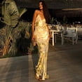 thumbnail image 5 of Womens Standard Gold Foil Print Maxi Slip Dress Elegant V-Neck Spaghetti Strap Backless Gown, 5 of 8