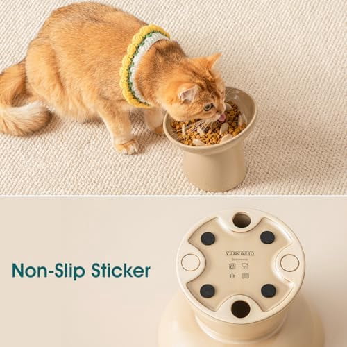 Ceramic Slow Feeder Cat Bowl, 6.25 Inch Elevated Cat Slow Feeder Bowl, Anti Vomiting for Dry and Wet Food, Brown