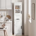 thumbnail image 3 of QinaQin Gabinete angosto para baño de 170 cm con puertas de vidrio y repisas ajustables, organizador independiente para cocina, baño o espacios pequeños, 3 of 8