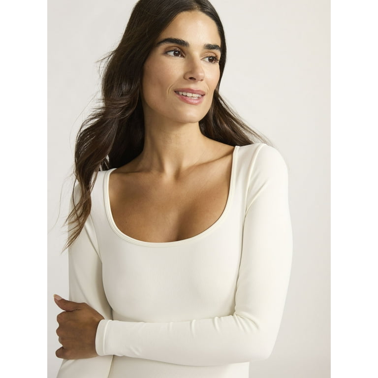 Joyspun Women's Seamless Square Neck Bodysuit with Long