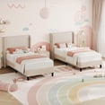thumbnail image 3 of Twin Bed Frame with Headboad and Wingback, Elegant Vertical Stripe Design Velvet Upholstered Bed Frame with, 3 of 8