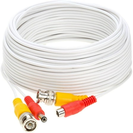 20FT White Premade BNC Video/Power Cable All in One Extension Wire for CCTV, DVR’s, Security System