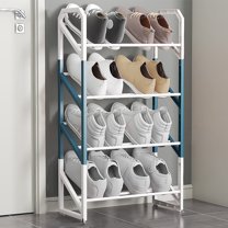 Qocolhg 4-Tier Shoe Rack Shoe Organizer, Sturdy Shoe Rack for Closet & front Door Entrance Entryway with Spacious Top and Strong Metal Shelves Industrial Style Free Standing Storage Shelves, Blue