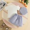 thumbnail image 5 of sususu Toddler Girls Outfits 2 piece Ribbed T-Shirt and Plaid Skirt Set with Ruffles Short Sleeve Top and Matching Hat Outfit,Purple,6-9 Months, 5 of 8