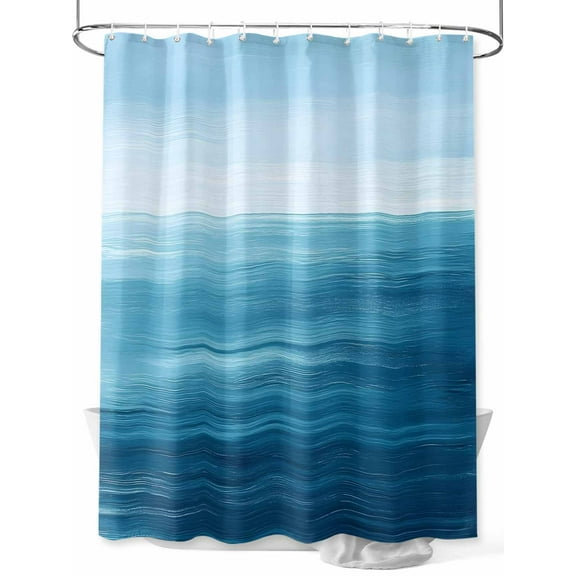 Fsddascl Blue Ombre Coastal Shower Curtain Set - 48" x 72" Washable Bathtub Curtain with 12 Hooks, Summer Nautical Ocean Wave Waterproof Fabric Stall Shower Curtains for Bathroom/Bathtub Décor