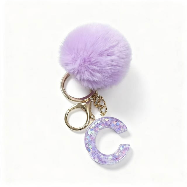 SIYTUAU Letter C Purple Velvet Ball Pendant Keychain With Backpack Small Ornament For Holiday Gift Polyester Material 3.1 Inches Diameter C