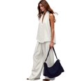 thumbnail image 2 of Women 2 Piece Outfits Halter V Neck Sleeveless Top and Wide Leg Pants Set with Pockets White S, 2 of 6