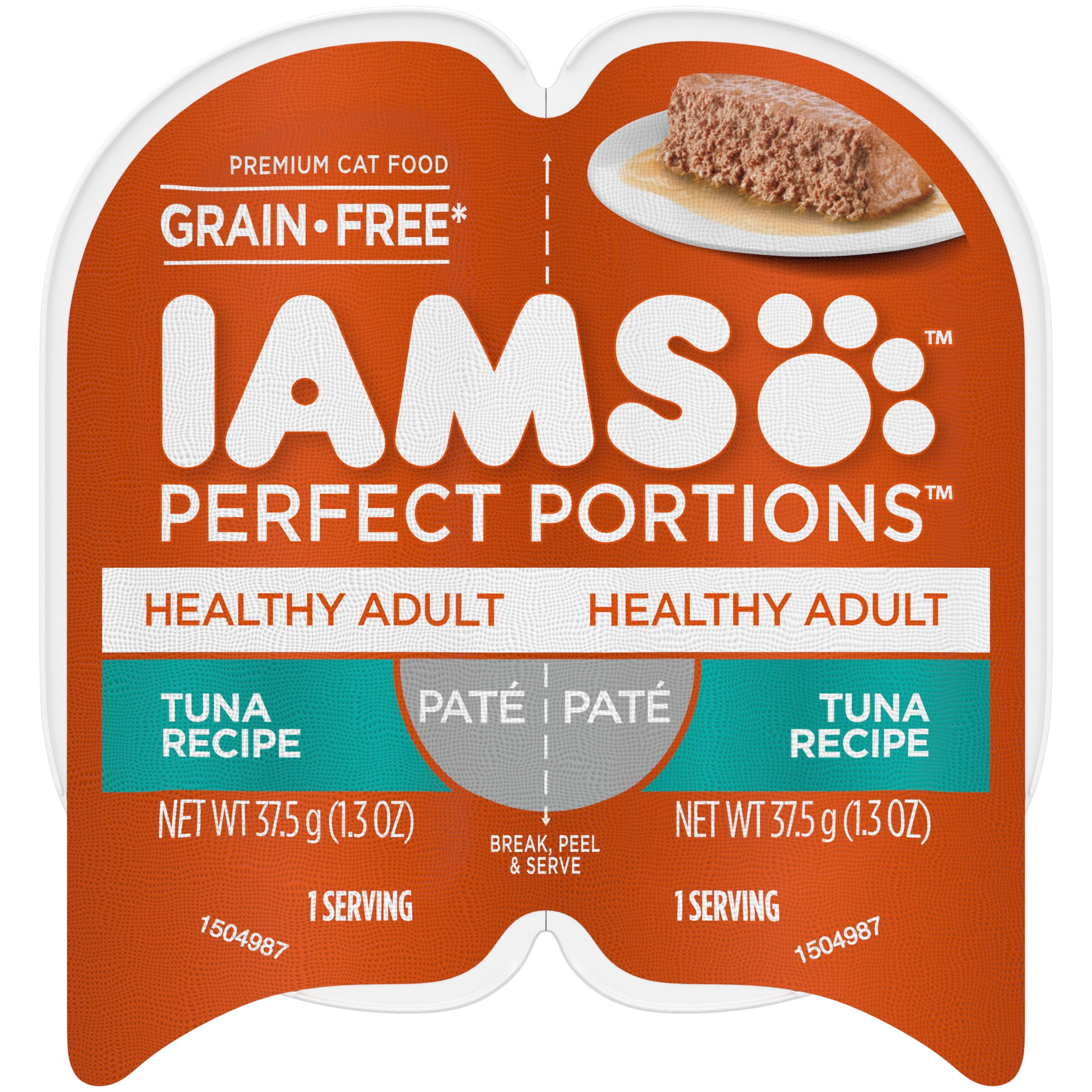 (6 pack) Iams Perfect Portions Pate Tuna Recipe Healthy Adult Cat Food, 2.6 Oz Twin-Pack Tray