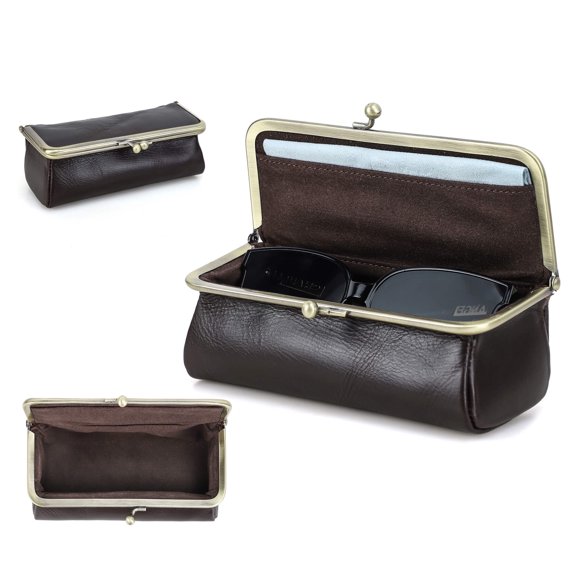 Hiram Leather Eyeglasses Case Soft Case, Portable Travel Kiss Lock Sunglasses Case, Glasses Pouch For Men and Women