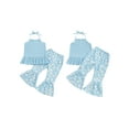 thumbnail image 2 of Suealasg Little Girls 2 Piece Summer Outfits Sleeveless Tie-Up Halter Neck Ribbed Ruffled Tops Daisy Flare Pants Set Toddler Kids Girls Beach Clothes, 2 of 8