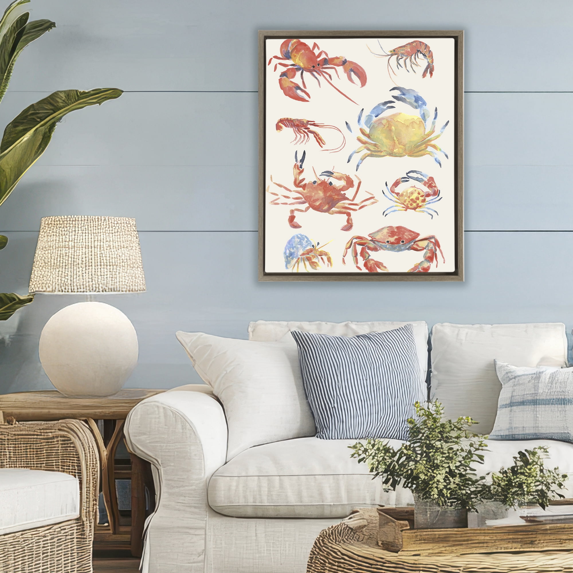 Stupell Industries Crab & Crustacean Collection Brown Framed Floater Canvas Wall Art, design by June Erica Vess
