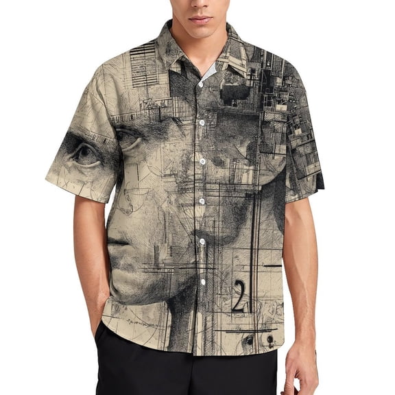 Architectural Mind Blueprint Design Sketch Men's Shirt Short Sleeves Printed Button Down Summer Shirts
