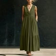 thumbnail image 5 of Oksale V Neck Dresses for Women with Pockets Loose Cozy Sleeveless Tank Dress Flowy Summer Maxi Dress for Vacation Army Green M, 5 of 8