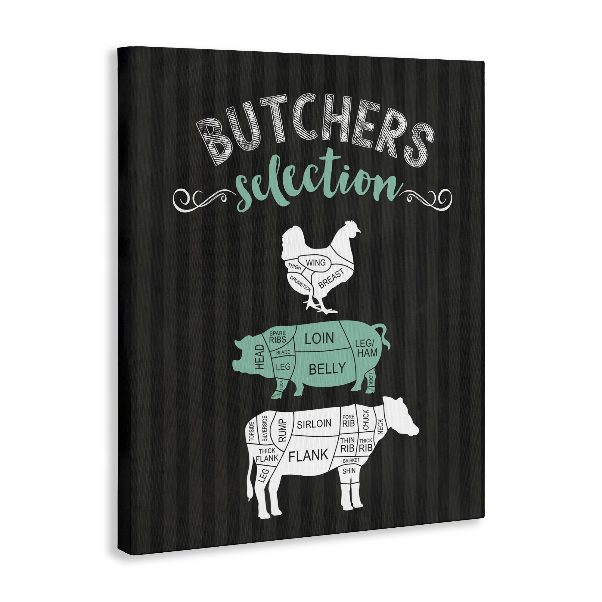 Butchers Selection Black & Green Canvas Wall Art, design by Lettered and Lined