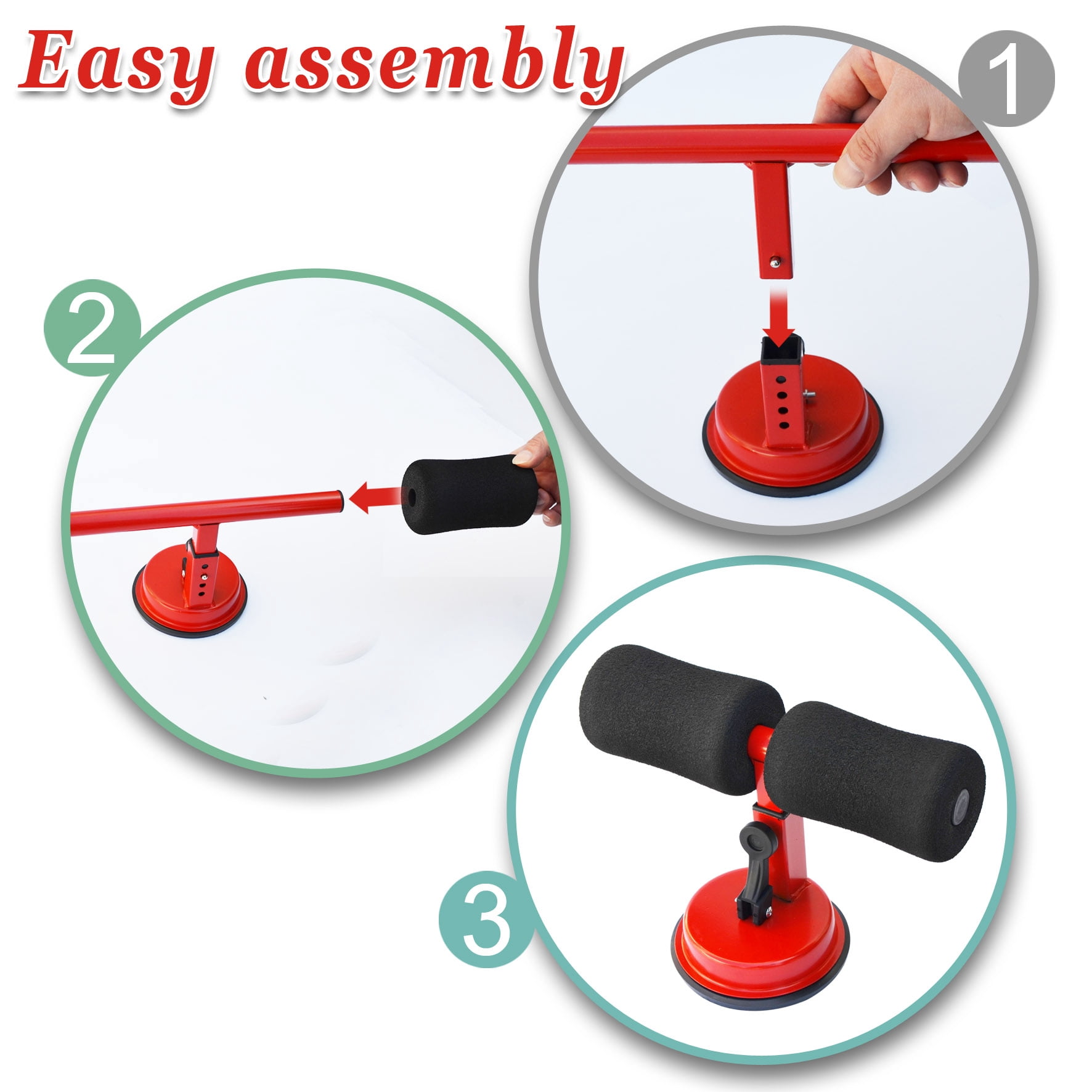 Sunny Sit Up Bar Adjustable Sit Up Assistant Device Household Fitness Equipment for Body Abdominal Stretching Muscle Training(Red with black)
