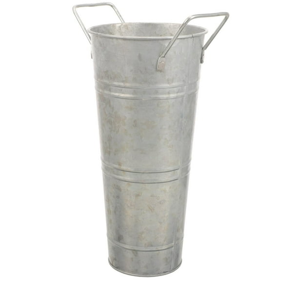9 inch Tall Galvanized Flower Bucket, Farmhouse French Flower Bucket with Handle, Rustic Bucket Vintage Metal Vases for Flower, Centerpieces, Floral Wedding Arrangements , Silver